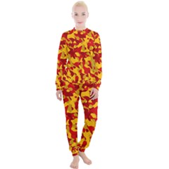 Red And Yellow Camouflage Pattern Women s Lounge Set by SpinnyChairDesigns