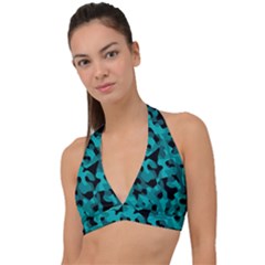 Black And Teal Camouflage Pattern Halter Plunge Bikini Top by SpinnyChairDesigns