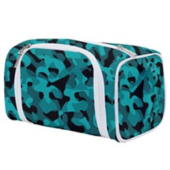 Black And Teal Camouflage Pattern Toiletries Pouch by SpinnyChairDesigns