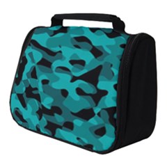 Black And Teal Camouflage Pattern Full Print Travel Pouch (small) by SpinnyChairDesigns