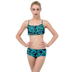 Black And Teal Camouflage Pattern Layered Top Bikini Set by SpinnyChairDesigns