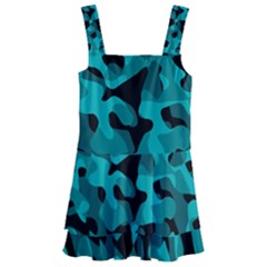 Black And Teal Camouflage Pattern Kids  Layered Skirt Swimsuit by SpinnyChairDesigns