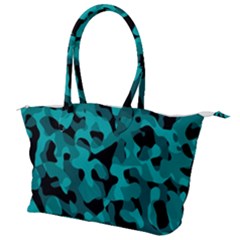 Black And Teal Camouflage Pattern Canvas Shoulder Bag by SpinnyChairDesigns