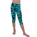 Black and Teal Camouflage Pattern Kids  Lightweight Velour Capri Leggings  View1