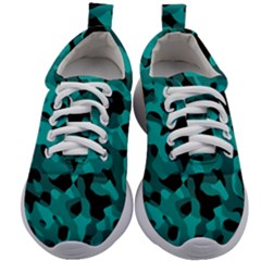 Black And Teal Camouflage Pattern Kids Athletic Shoes by SpinnyChairDesigns