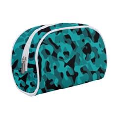 Black And Teal Camouflage Pattern Makeup Case (small) by SpinnyChairDesigns