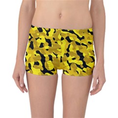 Black And Yellow Camouflage Pattern Reversible Boyleg Bikini Bottoms by SpinnyChairDesigns