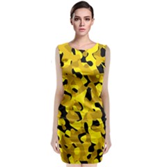 Black And Yellow Camouflage Pattern Classic Sleeveless Midi Dress by SpinnyChairDesigns