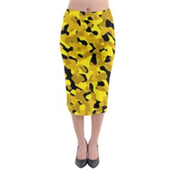 Black And Yellow Camouflage Pattern Midi Pencil Skirt by SpinnyChairDesigns