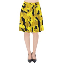 Black And Yellow Camouflage Pattern Velvet High Waist Skirt by SpinnyChairDesigns