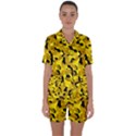 Black and Yellow Camouflage Pattern Satin Short Sleeve Pyjamas Set View1