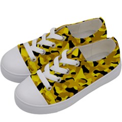 Black And Yellow Camouflage Pattern Kids  Low Top Canvas Sneakers by SpinnyChairDesigns