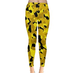 Black And Yellow Camouflage Pattern Inside Out Leggings by SpinnyChairDesigns