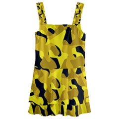 Black And Yellow Camouflage Pattern Kids  Layered Skirt Swimsuit by SpinnyChairDesigns