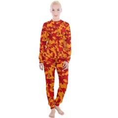 Red And Orange Camouflage Pattern Women s Lounge Set by SpinnyChairDesigns