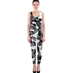 Black And White Camouflage Pattern One Piece Catsuit by SpinnyChairDesigns