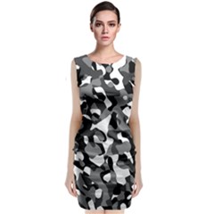 Black And White Camouflage Pattern Classic Sleeveless Midi Dress by SpinnyChairDesigns