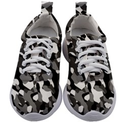 Black And White Camouflage Pattern Kids Athletic Shoes by SpinnyChairDesigns