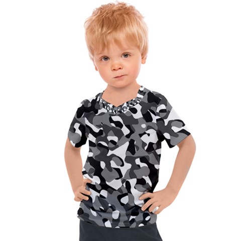 Black And White Camouflage Pattern Kids  Sports Tee by SpinnyChairDesigns