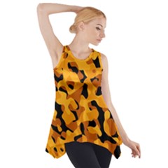 Orange And Black Camouflage Pattern Side Drop Tank Tunic by SpinnyChairDesigns