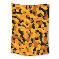 Orange And Black Camouflage Pattern Medium Tapestry by SpinnyChairDesigns