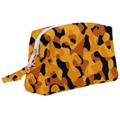 Orange And Black Camouflage Pattern Wristlet Pouch Bag (large) by SpinnyChairDesigns