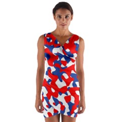 Red White Blue Camouflage Pattern Wrap Front Bodycon Dress by SpinnyChairDesigns