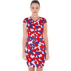 Red White Blue Camouflage Pattern Capsleeve Drawstring Dress  by SpinnyChairDesigns