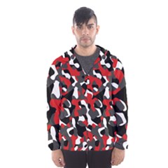 Black Red White Camouflage Pattern Men s Hooded Windbreaker by SpinnyChairDesigns