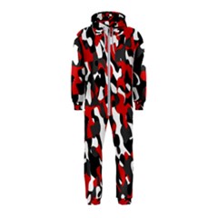 Black Red White Camouflage Pattern Hooded Jumpsuit (kids) by SpinnyChairDesigns