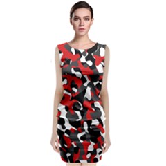 Black Red White Camouflage Pattern Classic Sleeveless Midi Dress by SpinnyChairDesigns