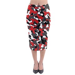 Black Red White Camouflage Pattern Midi Pencil Skirt by SpinnyChairDesigns