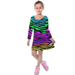 Colorful Zebra Kids  Long Sleeve Velvet Dress by Angelandspot