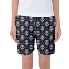 Grey Aliens Extraterrestrials Ufo Faces Women s Basketball Shorts by SpinnyChairDesigns