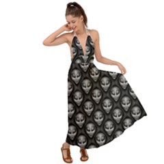 Grey Aliens Extraterrestrials Ufo Faces Backless Maxi Beach Dress by SpinnyChairDesigns