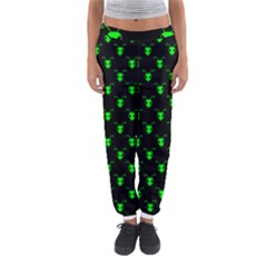 Neon Green Bug Insect Heads On Black Women s Jogger Sweatpants by SpinnyChairDesigns