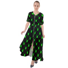 Neon Green Bug Insect Heads On Black Waist Tie Boho Maxi Dress by SpinnyChairDesigns