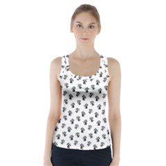 Cat Dog Animal Paw Prints Pattern Black And White Racer Back Sports Top by SpinnyChairDesigns