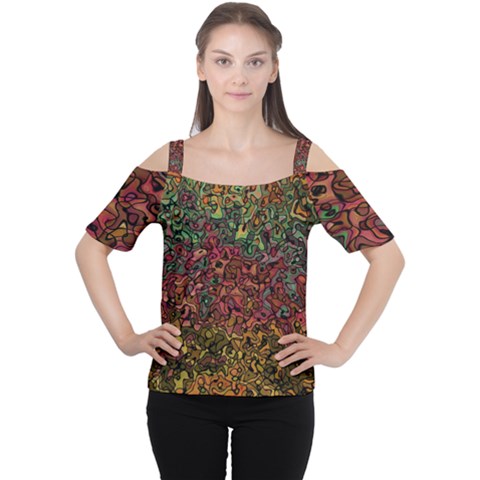 Stylish Fall Colors Camouflage Cutout Shoulder Tee by SpinnyChairDesigns