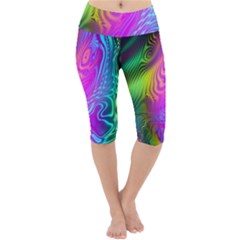 Psychedelic Swirl Trippy Abstract Art Lightweight Velour Cropped Yoga Leggings by SpinnyChairDesigns