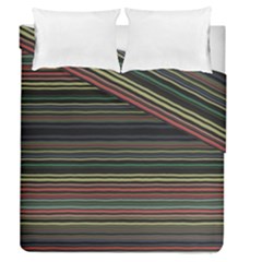 Dark Rust Red And Green Stripes Pattern Duvet Cover Double Side (queen Size) by SpinnyChairDesigns