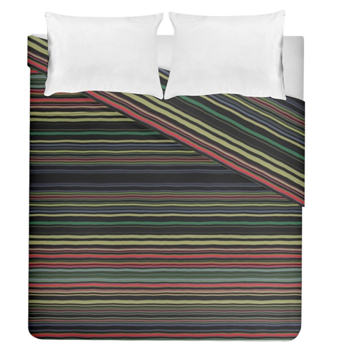 Dark Rust Red and Green Stripes Pattern Duvet Cover Double Side (Queen Size)