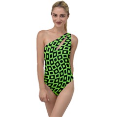 Abstract Black And Green Checkered Pattern To One Side Swimsuit by SpinnyChairDesigns