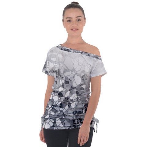 Black And White Abstract Mosaic Pattern Tie-up Tee by SpinnyChairDesigns