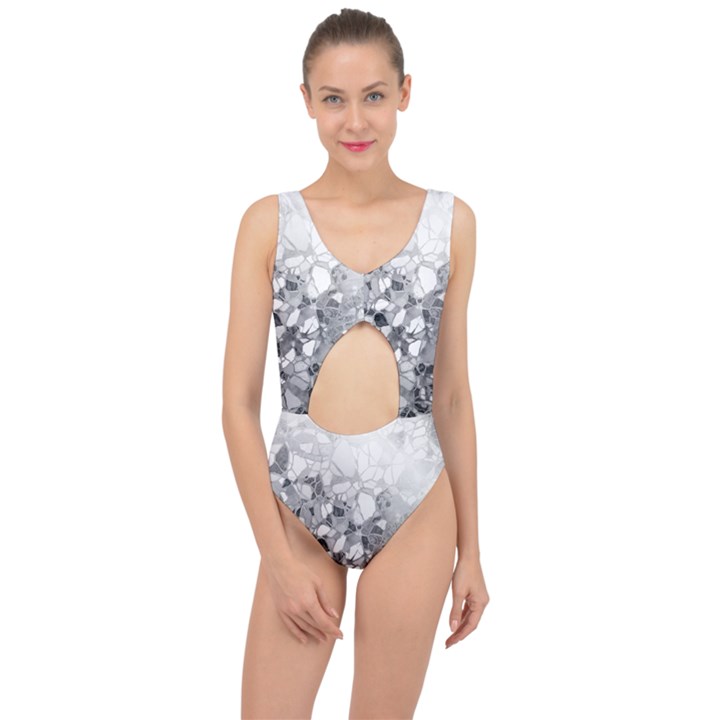 Black and White Abstract Mosaic Pattern Center Cut Out Swimsuit