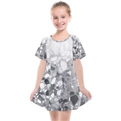 Black And White Abstract Mosaic Pattern Kids  Smock Dress by SpinnyChairDesigns