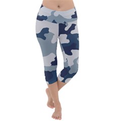 Camo Blue Lightweight Velour Capri Yoga Leggings by MooMoosMumma