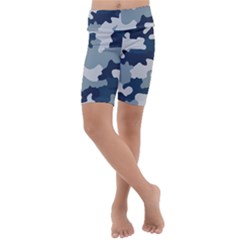 Camo Blue Kids  Lightweight Velour Cropped Yoga Leggings by MooMoosMumma