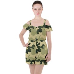 Camo Green Ruffle Cut Out Chiffon Playsuit by MooMoosMumma