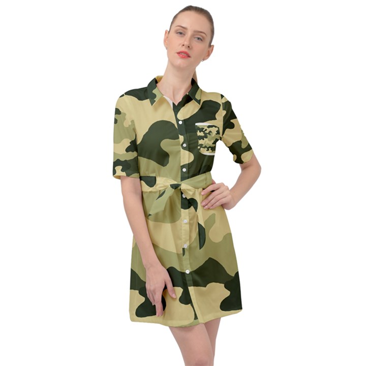 Camo Green Belted Shirt Dress